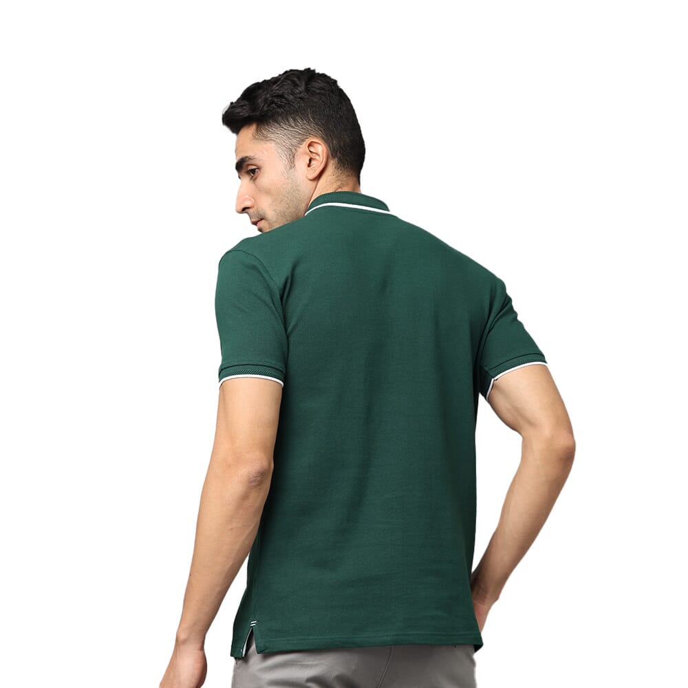 Greys & Blues Pima Polo T-Shirt - Green With White Tipping